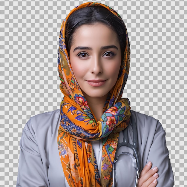 An Pakistani female doctor on isolated transparent background