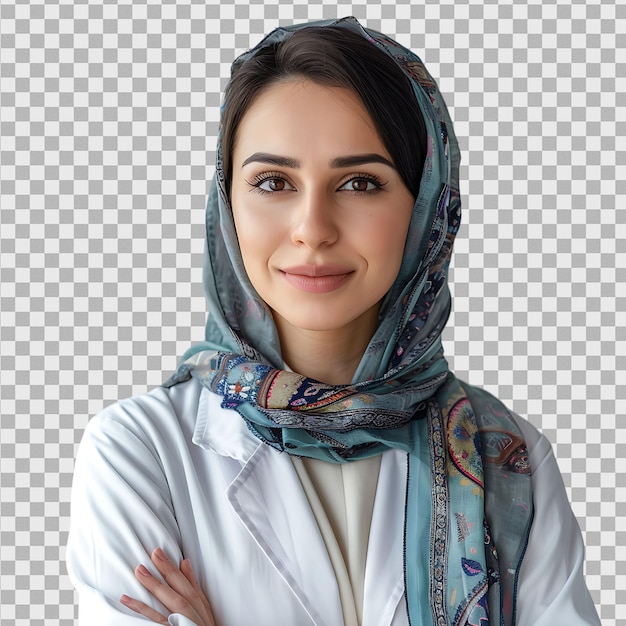 An Pakistani female doctor on isolated transparent background