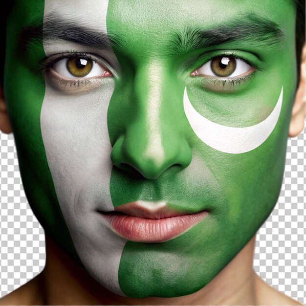 PSD pakistani flag sticker on face isolated on transparent background