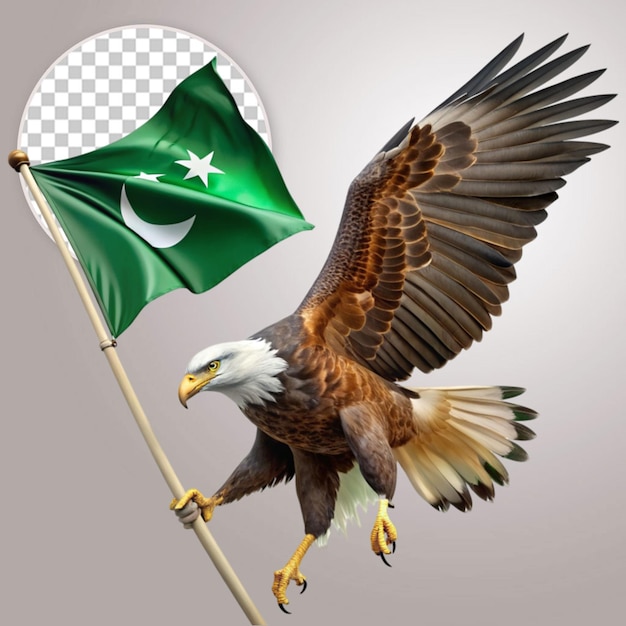 Pakistani flag with eagle on transparent background