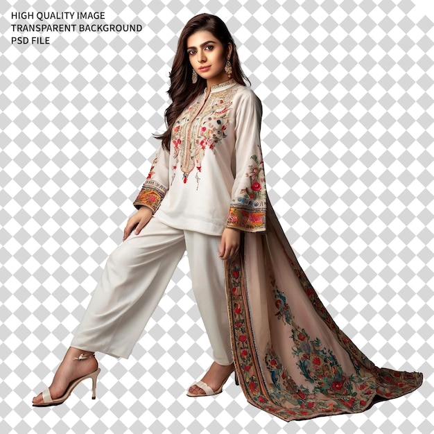 Pakistani model girl wearing shalwar kameez girl posing wearing shalwar kameez PSD png transparent