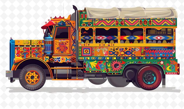 PSD pakistani truck drivers decorating their vehicles design is illustration cutural landscape view