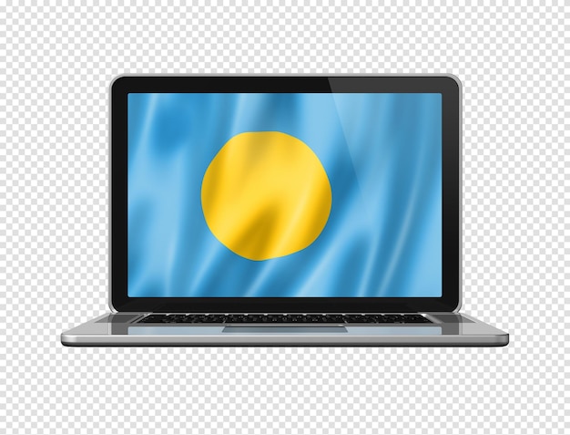 Palau flag on laptop screen isolated on white 3D illustration