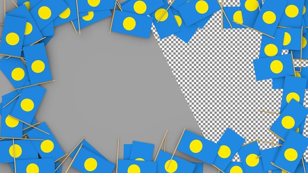 Palau Paper Flag scattered around the frame 3D Rendering