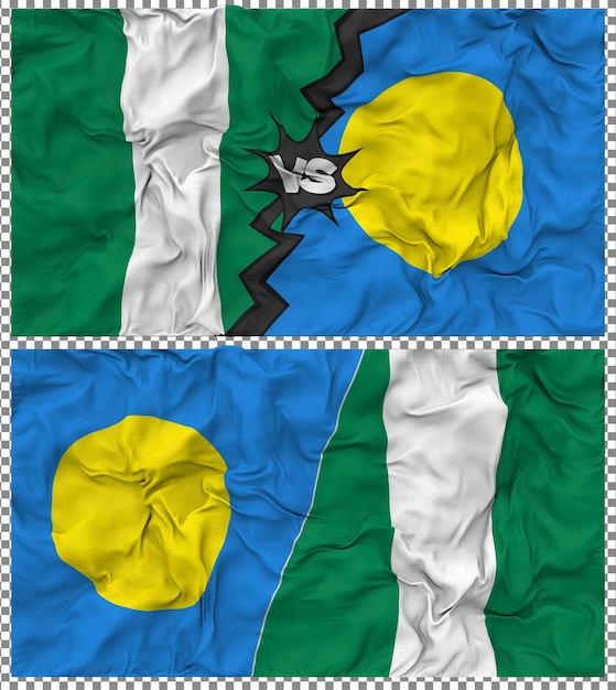 PSD palau vs nigeria half combined flag cloth bump texture 3d rendering