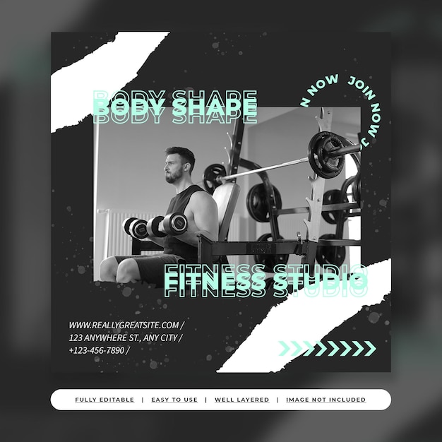 Pale turquoise modern urban gym and fitness instagram template