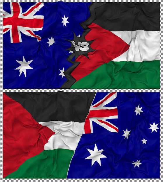 Palestine vs Australia Half Combined Flag Cloth Bump Texture 3D Rendering