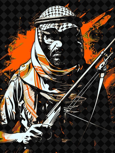 Palestinian Warrior Portrait With Traditional Keffiyeh and a PNG Illustration Character Designs