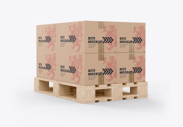 Pallet with Kraft Boxes Mockup 3D render