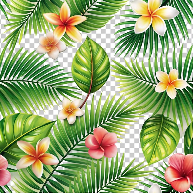 PSD palm leaves and flowers on white