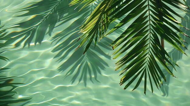 PSD palm leaves reflected in the water of a pond natural background