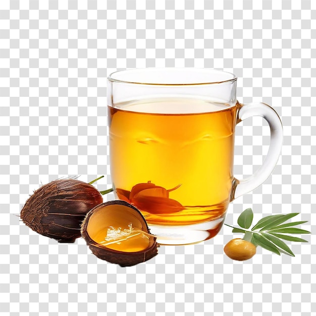 palm oil in glass bowl and spoon on transparent background