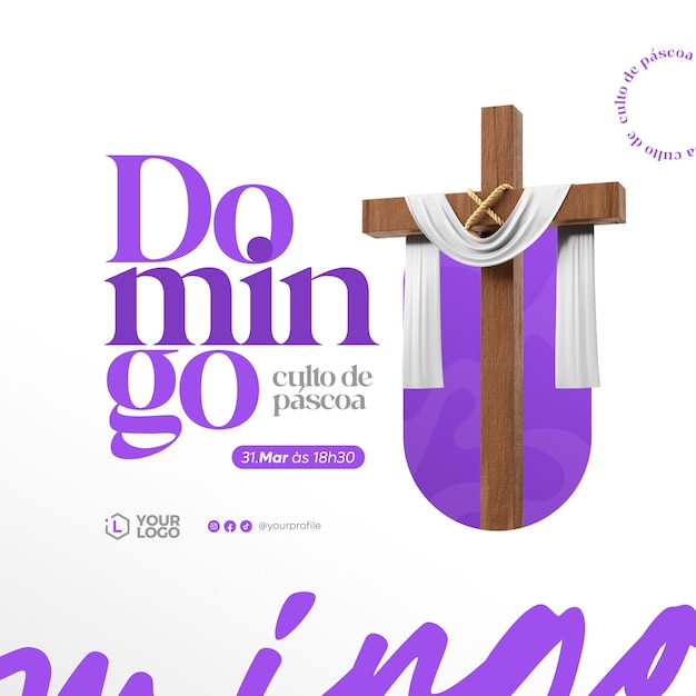 Palm sunday church social media post template in portuguese