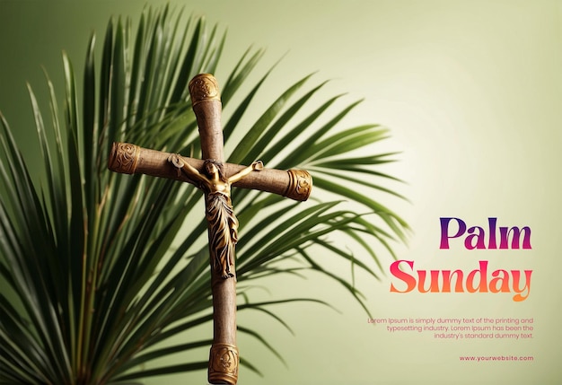 Palm sunday concept palm tree branches with decorated Christian cross