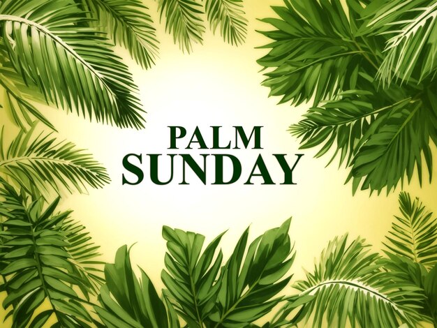 Palm Sunday greeting banner template for Christian holiday Cross and palm tree leaves background