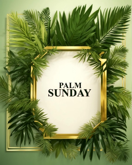 Palm Sunday greeting banner template for Christian holiday Cross and palm tree leaves background