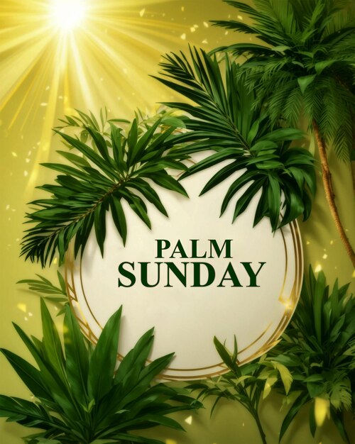 Palm Sunday greeting banner template for Christian holiday Cross and palm tree leaves background