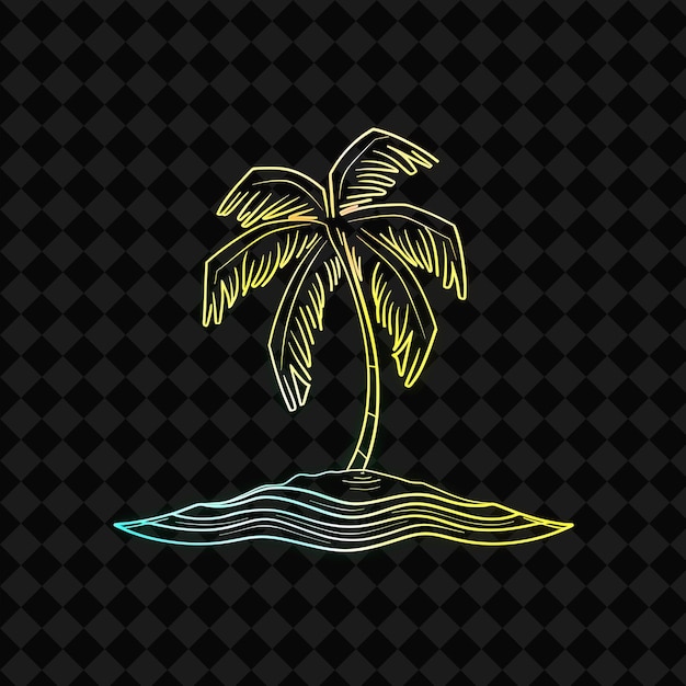 PSD palm tree on a black background with a yellow palm tree