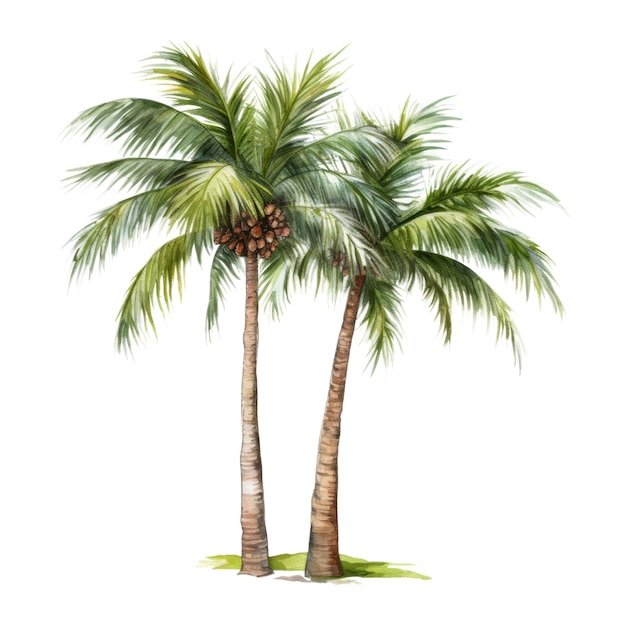 PSD palm tree isolated detailed watercolor hand drawn painting illustration