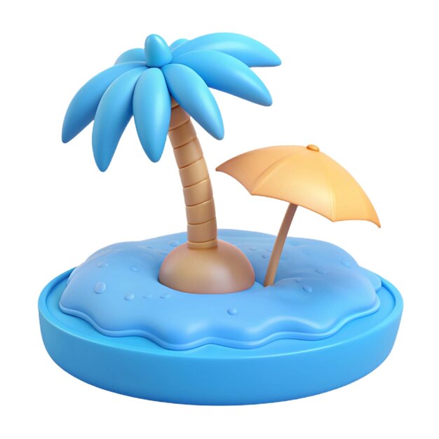 PSD a palm tree in the water with an umbrella on it