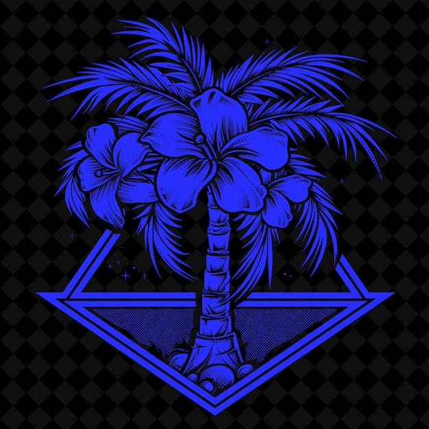 PSD a palm tree with a blue flower on it and a black background