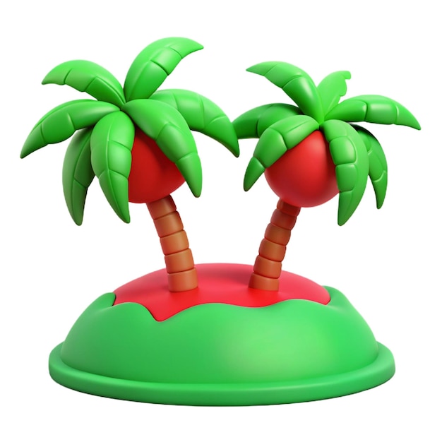 a palm tree with a red and green base and a green palm tree on top