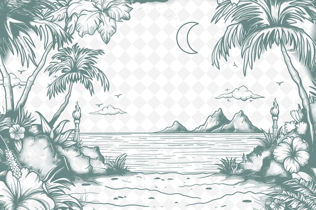 PSD palm trees and the sea in a tropical style