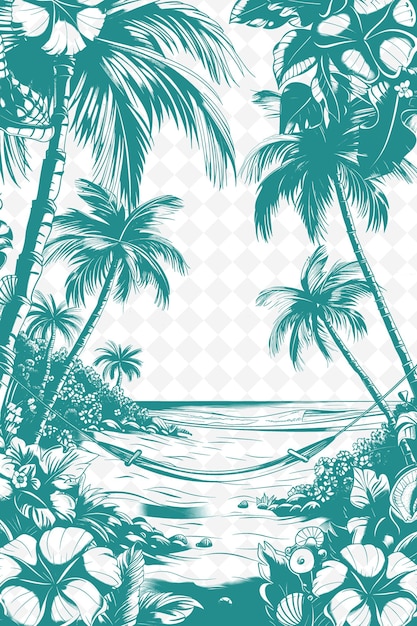 palm trees and surf on a blue background