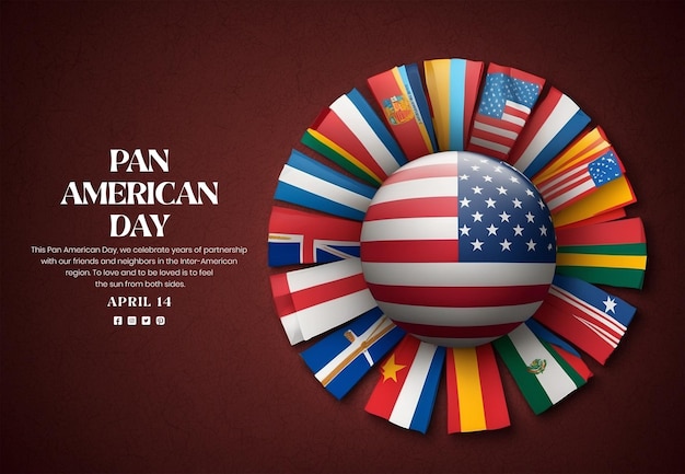 Pan American Day concept American flag circle style and other Pan Union countrys flag decoration