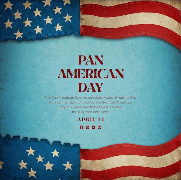 Pan American Day concept American flag decoration edges of the canvas on light blue background