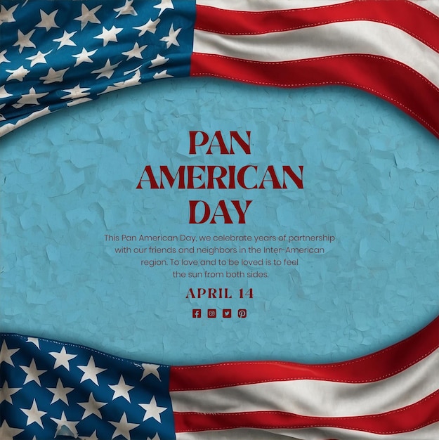 Pan American Day concept American flag decoration edges of the canvas on light blue background