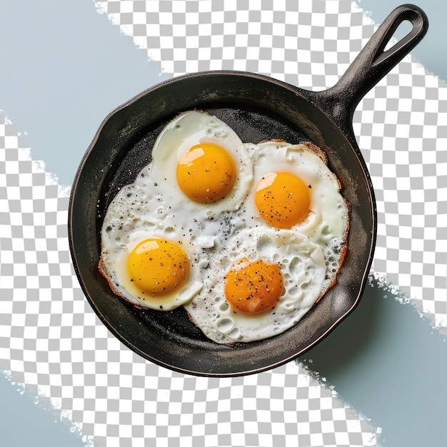 a pan with eggs in it that has been fried