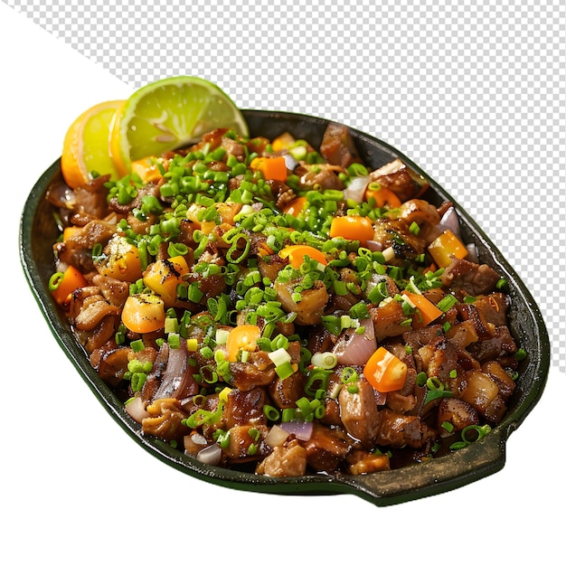 PSD a pan with a mixture of vegetables and a lime wedge