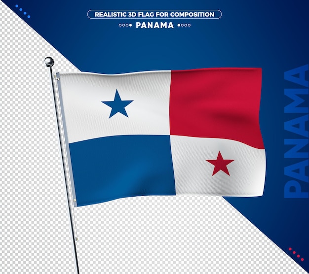 Panama 3d flag with realistic texture