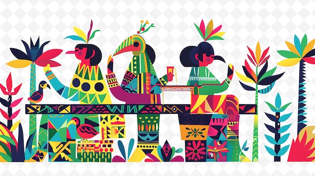 PSD panamanian kuna women sewing molas design is colorful and ge illustration cutural landscape view