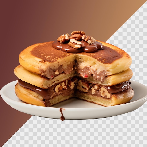 Pancakes with chocolate isolated on transparent background