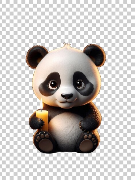 PSD a panda bear holding a candle in its hands