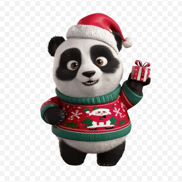 PSD a panda bear wearing a santa hat and holding a christmas present