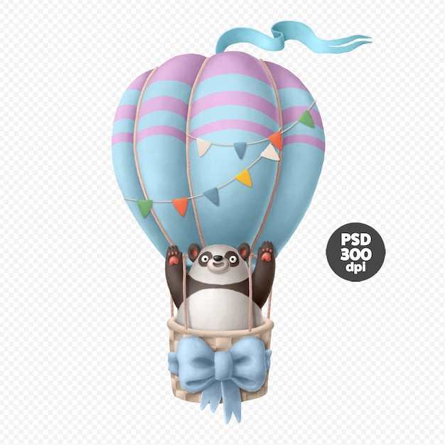 Panda character on the air balloon illustration isolated