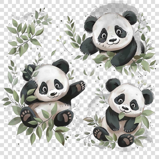 PSD pandas transparent background watercolor clipart