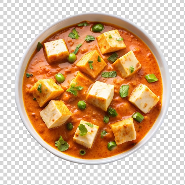 PSD paneer curry recipe made using cottage cheese on white bowl on transparent