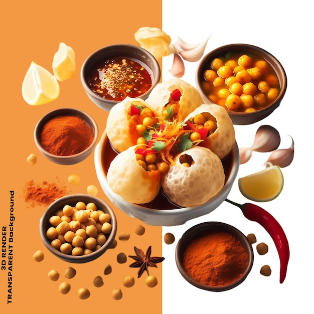 Pani puri Chat papri Long Charhe GolGappey Dal Papri Mix Fruit Chat 4K isolated transparent BG