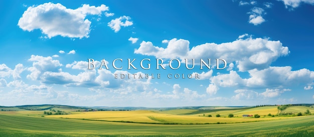 panorama of beautiful summer countryside nature with wheat fields blue sky with clouds on a warm day