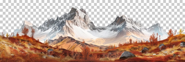 Panorama of a mountain autumn landscape on a transparent background