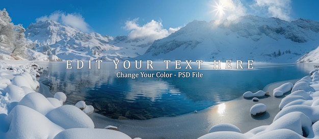 PSD panorama of a snow covered mountain lake