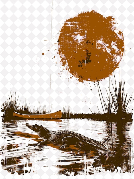 PSD pantanal wetlands scene with a caiman basking in the sun a r brazil scene and culture illustrations