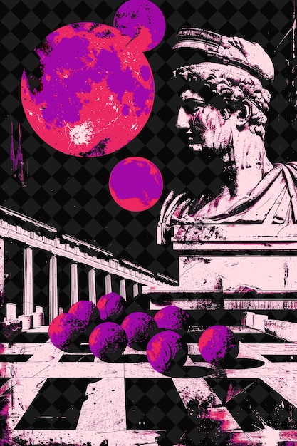 PSD pantheon landscape with arancini balls and a red calzone piz italy culture illustration design