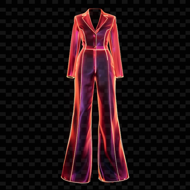 Pantsuit With Flared Legs Made With Acetate Blend Glowing in PNG Unique Neon Fashion Clothing