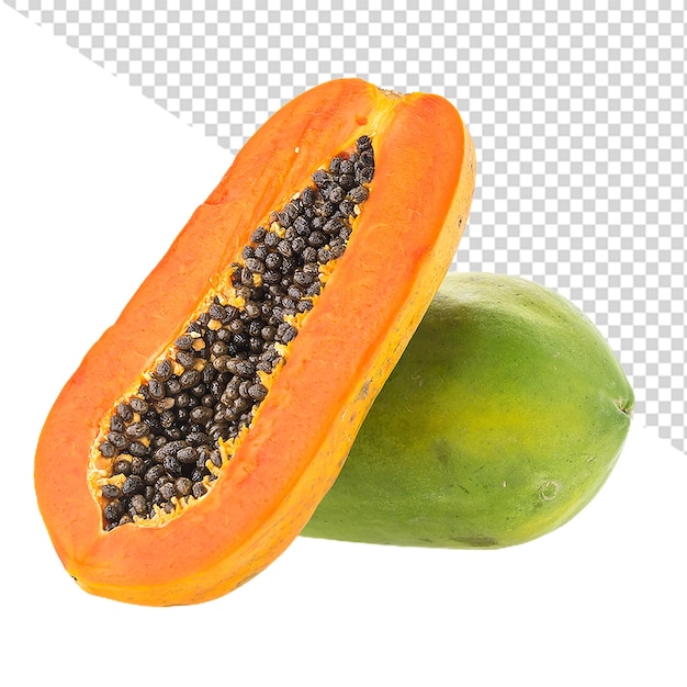 a papaya cut in half and the seeds are black