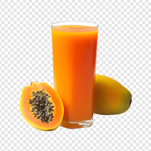 Papaya juice with fresh papaya isolated on a transparent background